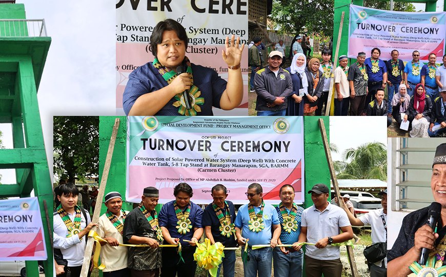 Resident of Brgy. Manarapan, Carmen receives a solar-powered water system with concrete water tank funded under the FY 2020 SDF